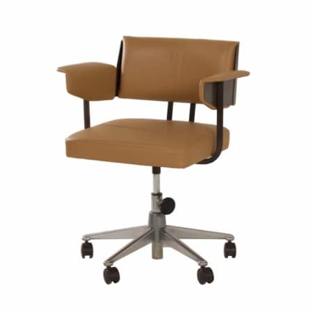 Desk Chair by Friso Kramer for Ahrend de Cirkel, 1960s | Reupholstered in Light Brown Leather