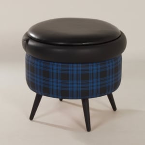 Vintage Pouf with Storage Space, 1960s | Blue Black Blocked Color