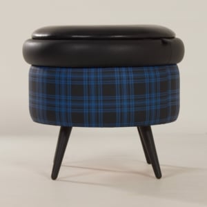 Vintage Pouf with Storage Space, 1960s | Blue Black Blocked Color
