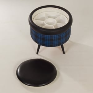 Vintage Pouf with Storage Space, 1960s | Blue Black Blocked Color