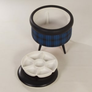 Vintage Pouf with Storage Space, 1960s | Blue Black Blocked Color