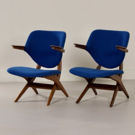 Pelican Armchairs by Louis van Teeffelen for Webe, 1960s | Set of Two Blue Armchairs