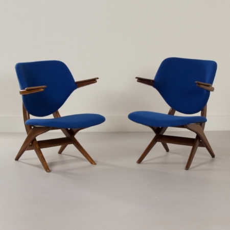 Pelican Armchairs by Louis van Teeffelen for Webe, 1960s | Set of Two Blue Armchairs