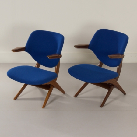 Pelican Armchairs by Louis van Teeffelen for Webe, 1960s | Set of Two Blue Armchairs