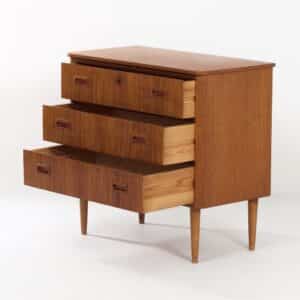 Vintage Danish Chest of Drawers with Three Drawers in Teak,1960s, 78x73x37 cm