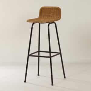Bar stool with Rattan Seat and Black Frame by Rohé Noordwolde, 1970s