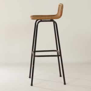 Bar stool with Rattan Seat and Black Frame by Rohé Noordwolde, 1970s