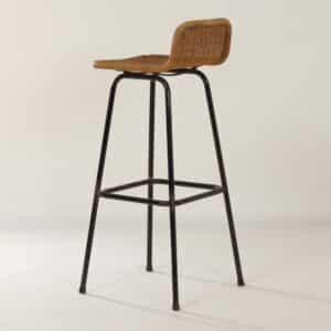 Bar stool with Rattan Seat and Black Frame by Rohé Noordwolde, 1970s