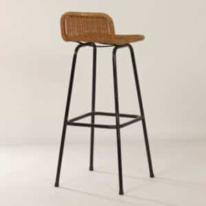 Bar stool with Rattan Seat and Black Frame by Rohé Noordwolde, 1970s