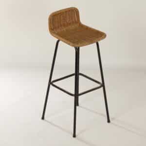Bar stool with Rattan Seat and Black Frame by Rohé Noordwolde, 1970s