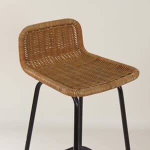 Bar stool with Rattan Seat and Black Frame by Rohé Noordwolde, 1970s