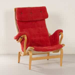 Pernilla Chair by Bruno Mathsson for Dux, 1980s &#8211; Red Velours Upholstery