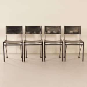 Dining chairs by Arnold Merckx for Metaform, 1980s | Set of 4 in Black Saddle Leather