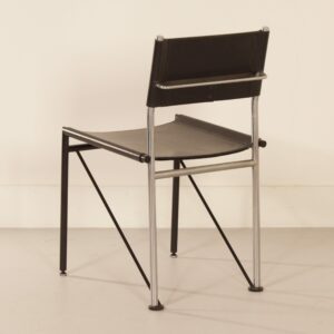 Dining chairs by Arnold Merckx for Metaform, 1980s | Set of 4 in Black Saddle Leather
