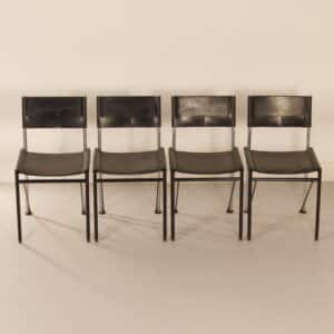 Dining chairs by Arnold Merckx for Metaform, 1980s | Set of 4 in Black Saddle Leather