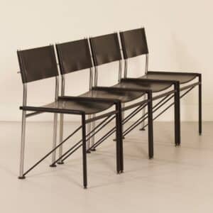 Dining chairs by Arnold Merckx for Metaform, 1980s | Set of 4 in Black Saddle Leather