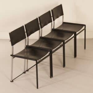 Dining chairs by Arnold Merckx for Metaform, 1980s | Set of 4 in Black Saddle Leather