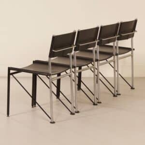 Dining chairs by Arnold Merckx for Metaform, 1980s | Set of 4 in Black Saddle Leather
