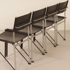 Dining chairs by Arnold Merckx for Metaform, 1980s | Set of 4 in Black Saddle Leather