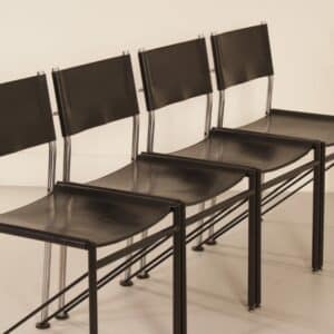 Dining chairs by Arnold Merckx for Metaform, 1980s | Set of 4 in Black Saddle Leather