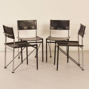 Dining chairs by Arnold Merckx for Metaform, 1980s | Set of 4 in Black Saddle Leather