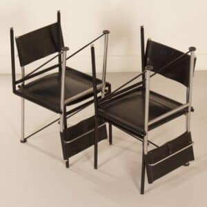 Dining chairs by Arnold Merckx for Metaform, 1980s | Set of 4 in Black Saddle Leather