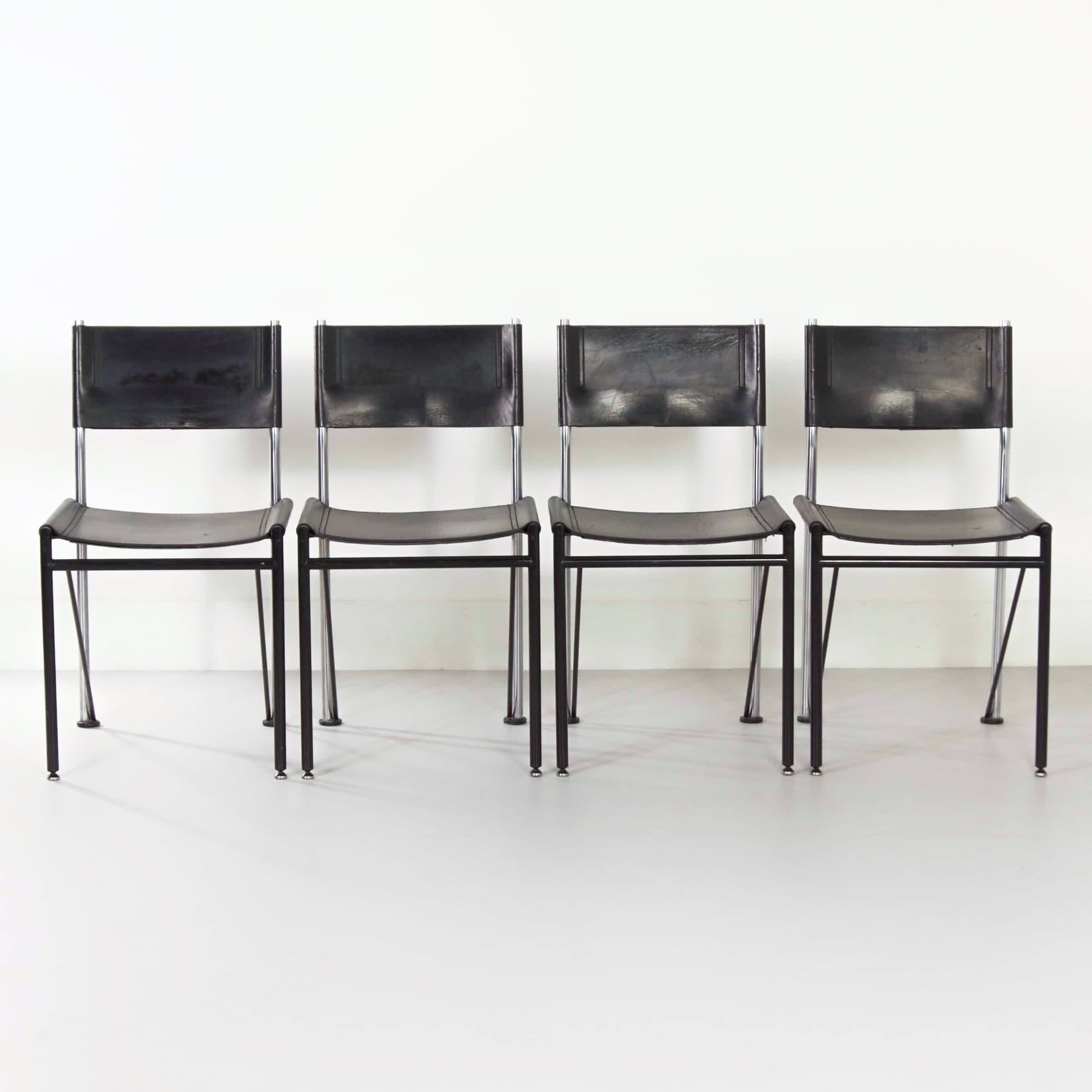 Dining chairs by Walter Antonis for Metaform from the 1980s in black saddle leather