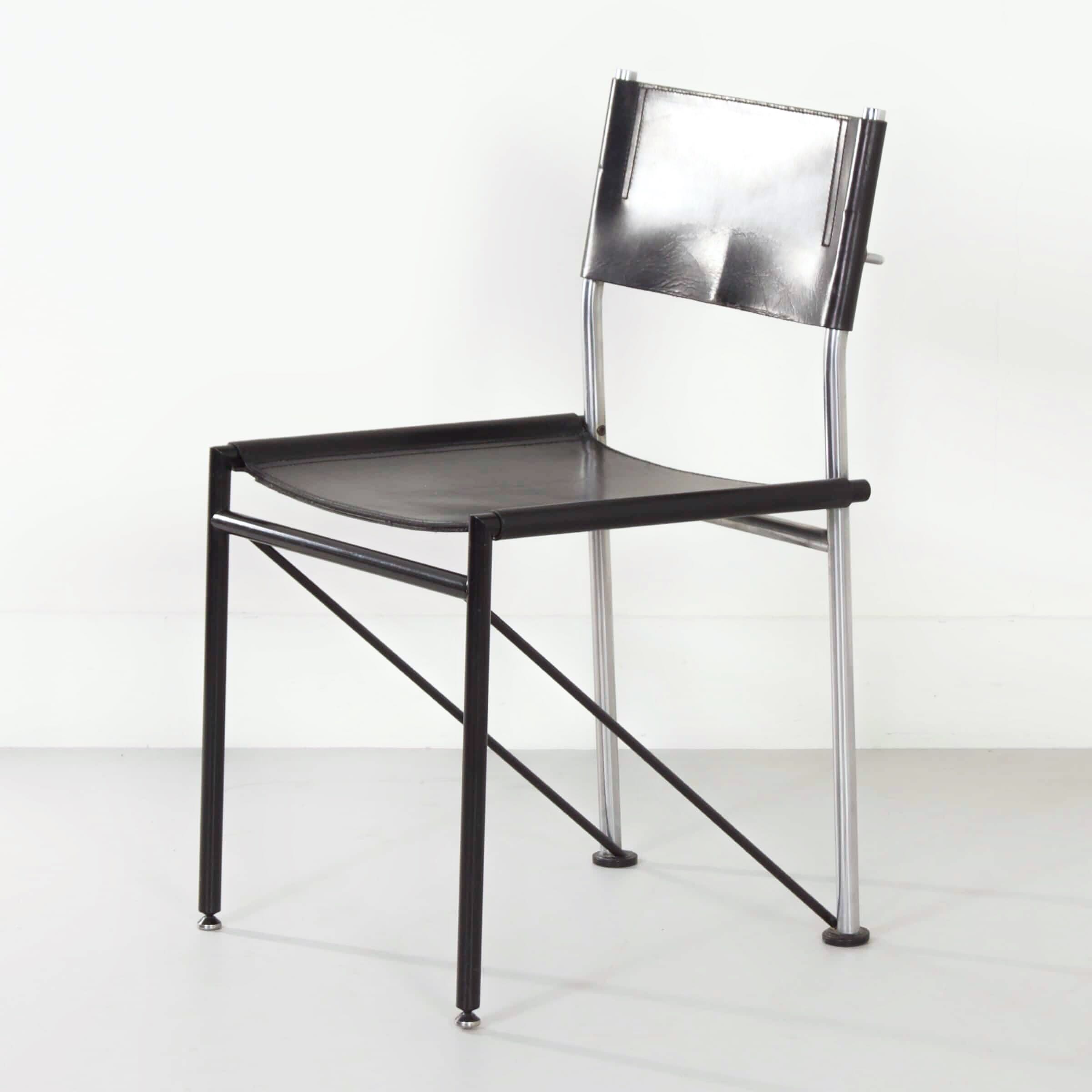 Dining chairs by Walter Antonis for Metaform from the 1980s in black saddle leather