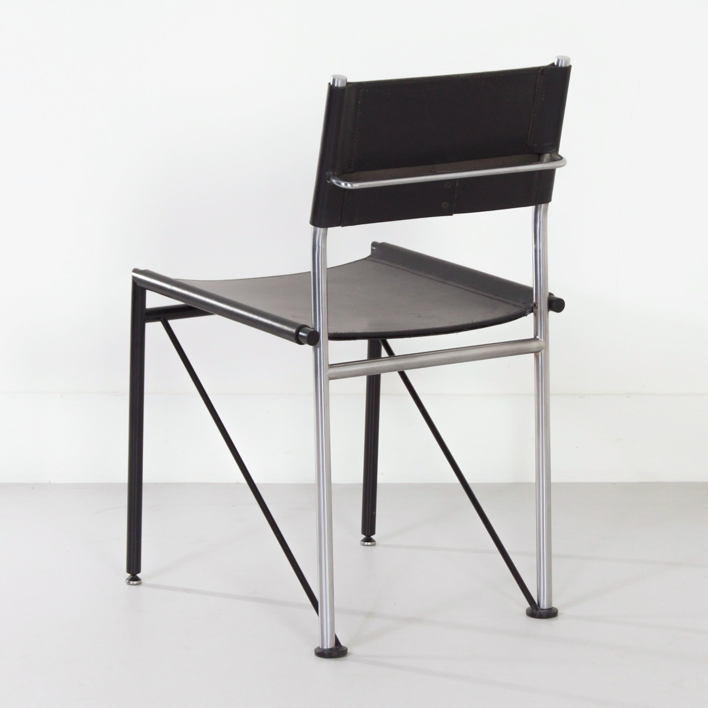 Dining chairs by Walter Antonis for Metaform from the 1980s in black saddle leather