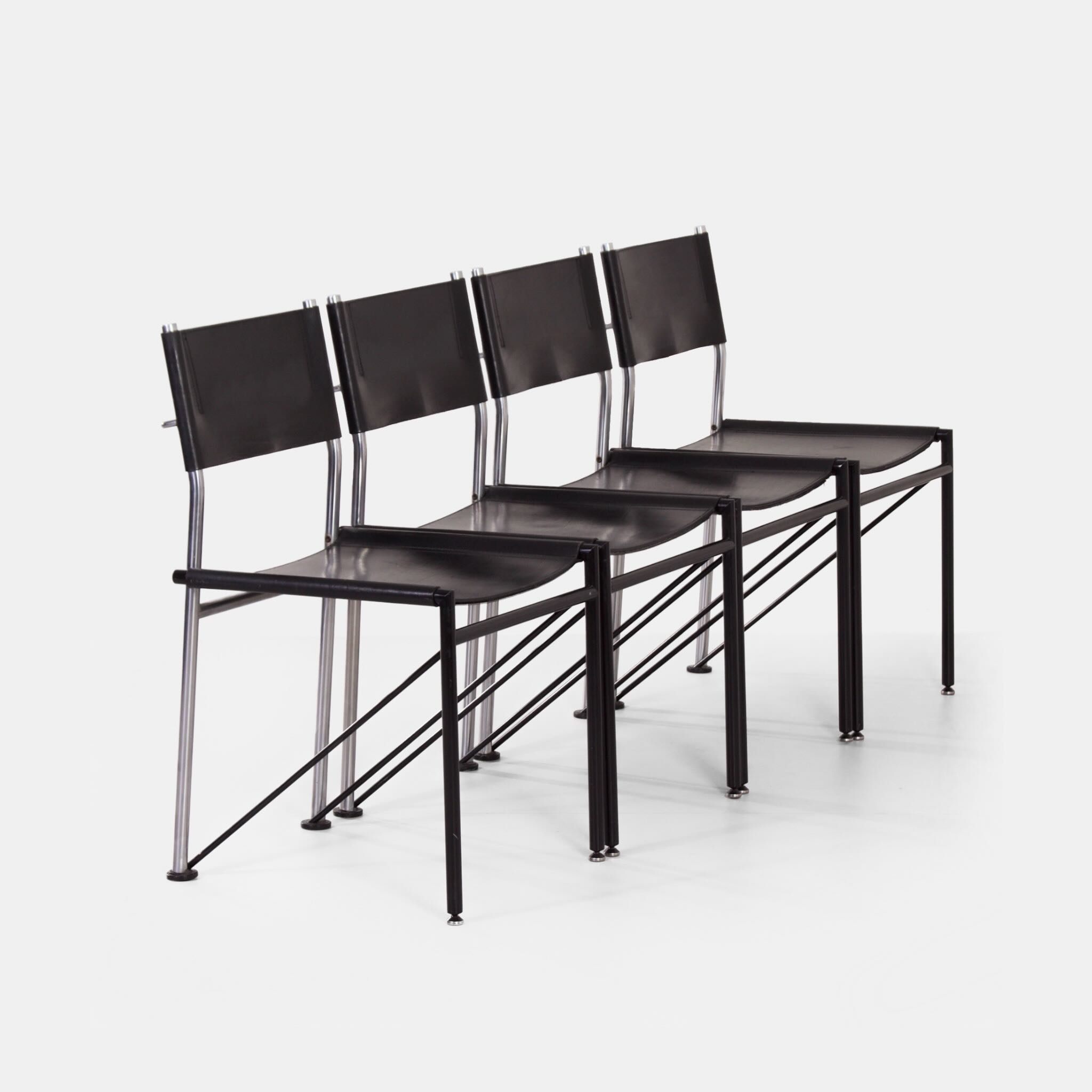 Dining chairs by Walter Antonis for Metaform from the 1980s in black saddle leather
