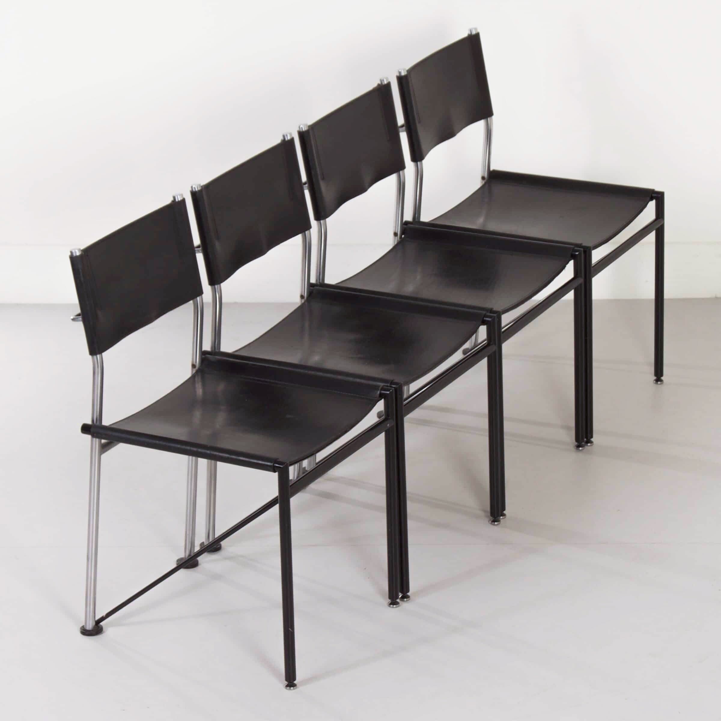 Dining chairs by Walter Antonis for Metaform from the 1980s in black saddle leather