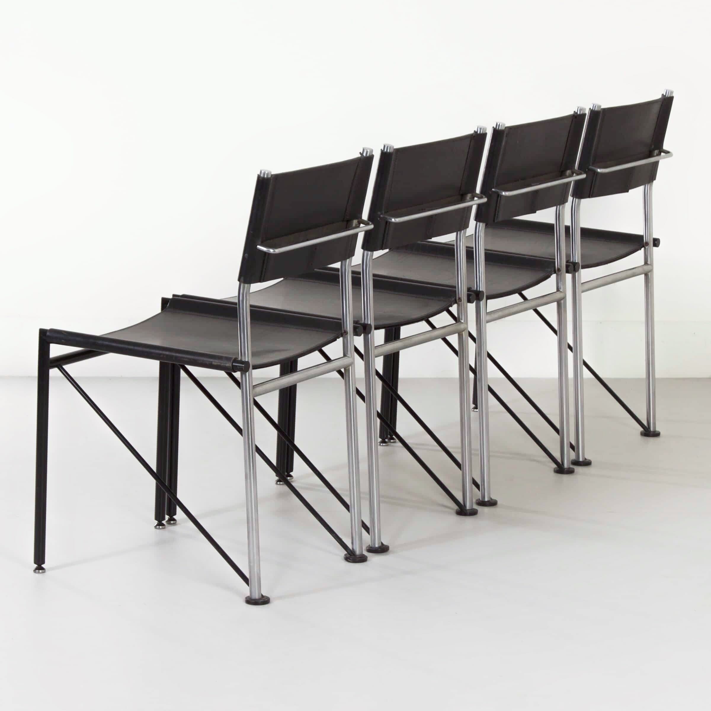 Dining chairs by Walter Antonis for Metaform from the 1980s in black saddle leather