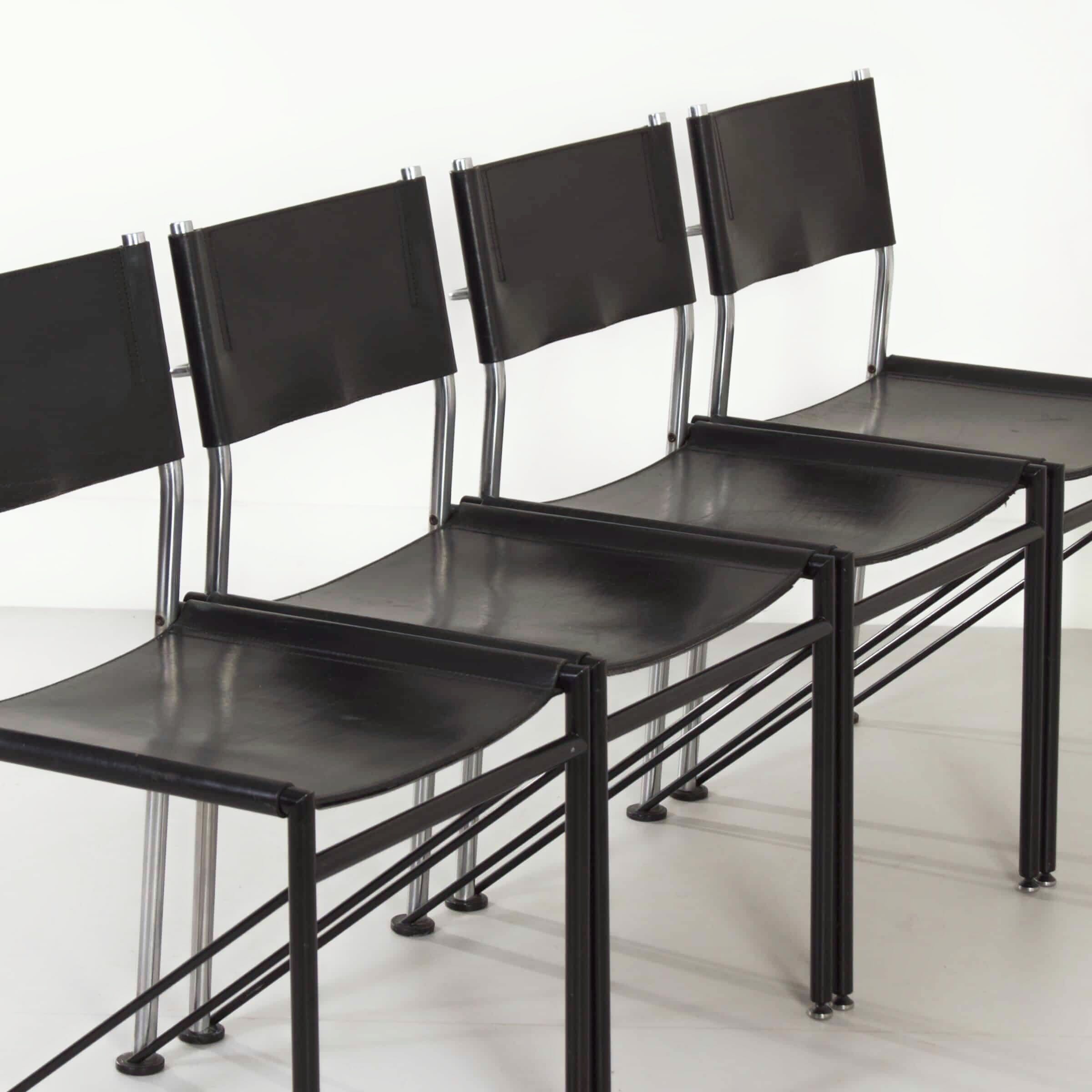 Dining chairs by Walter Antonis for Metaform from the 1980s in black saddle leather