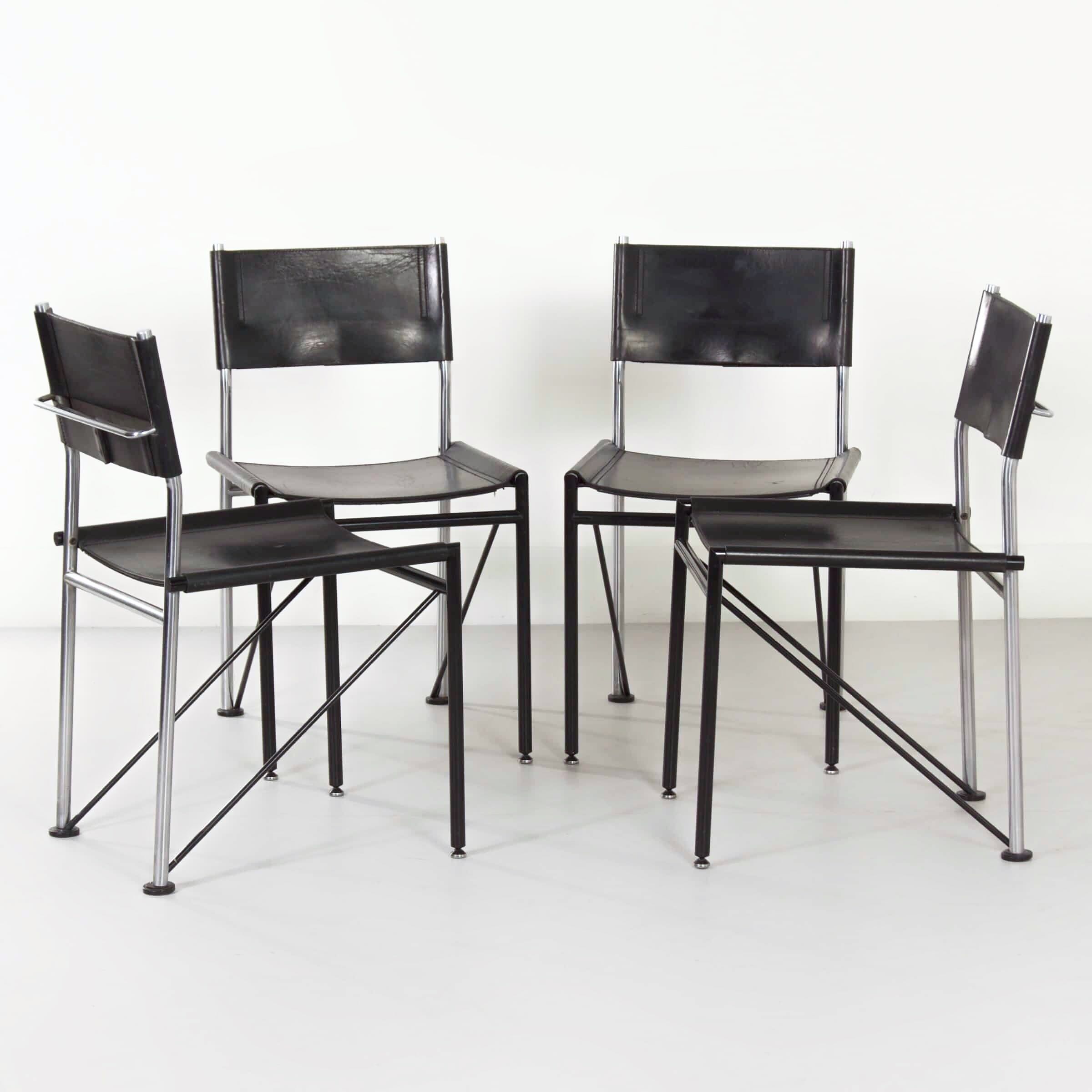Dining chairs by Walter Antonis for Metaform from the 1980s in black saddle leather