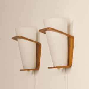 Teak Wall Lights by Louis Kalff for Philips, 1950s | Set of 2