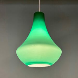 French Pendant Lamp in Green Opaline Glass, 1960s