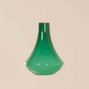 French Pendant Lamp in Green Opaline Glass, 1960s