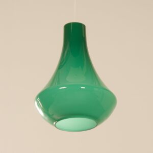 French Pendant Lamp in Green Opaline Glass, 1960s