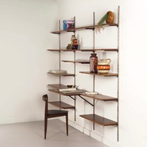 Rosewood Wall System by Tetex, Netherlands, 1960s &#8211; Modular Wall Unit with Desk and 14 Shelves