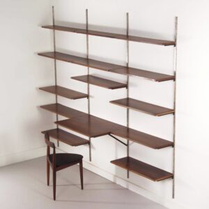 Rosewood Wall System by Tetex, Netherlands, 1960s &#8211; Modular Wall Unit with Desk and 14 Shelves