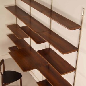 Rosewood Wall System by Tetex, Netherlands, 1960s &#8211; Modular Wall Unit with Desk and 14 Shelves