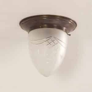 Large Art Deco Ceiling Lamp with Brass Base and Cut Glass, 1930s