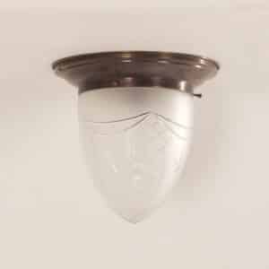 Large Art Deco Ceiling Lamp with Brass Base and Cut Glass, 1930s