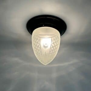 Large Art Deco Ceiling Lamp with Brass Base and Cut Glass, 1930s