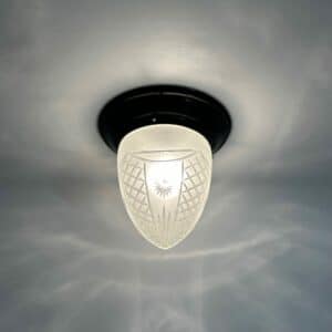 Large Art Deco Ceiling Lamp with Brass Base and Cut Glass, 1930s