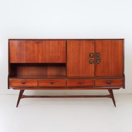Teak Highboard by Louis van Teeffelen for Webé, 1960s - With Tiles from Ravelli