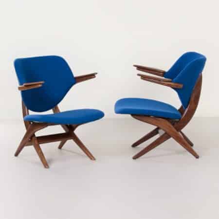 Pelican Armchairs by Louis van Teeffelen for Webe, 1960s | Set of Two Blue Armchairs