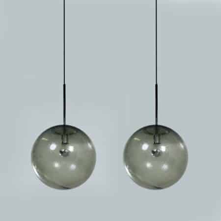 Pair Hanging Lamps in Bubble Glass by Peill & Putzler, 1970s