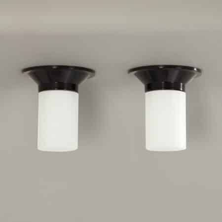 White Cylindrical Ceiling Lamps by Corodex, 1970s | Set of 2 Vintage Lamps