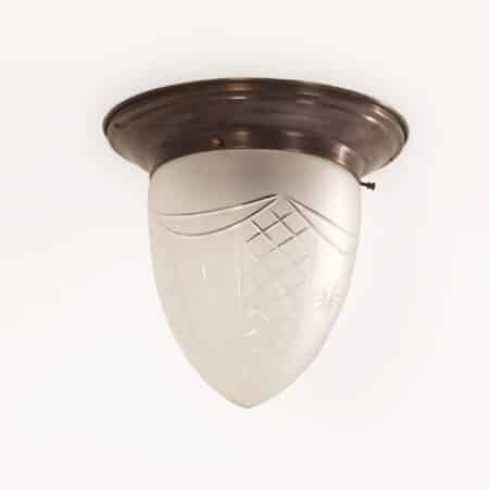 Large Art Deco Ceiling Lamp with Brass Base and Cut Glass, 1930s